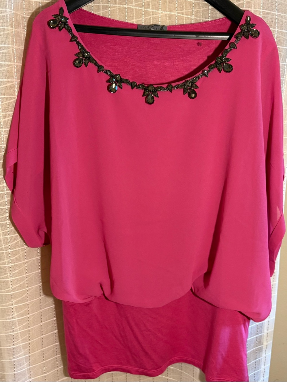 Embellished Scoop Neck Draped Top in Hot Pink